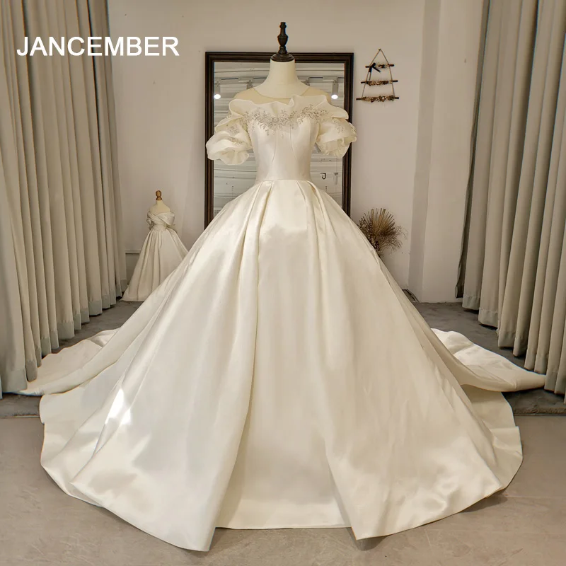 Luxury O Neck Wedding Dresses Customized Sparkly Ball Gown Dress For Bride Beading Floor-length Bridal Gown Vestido De Novia