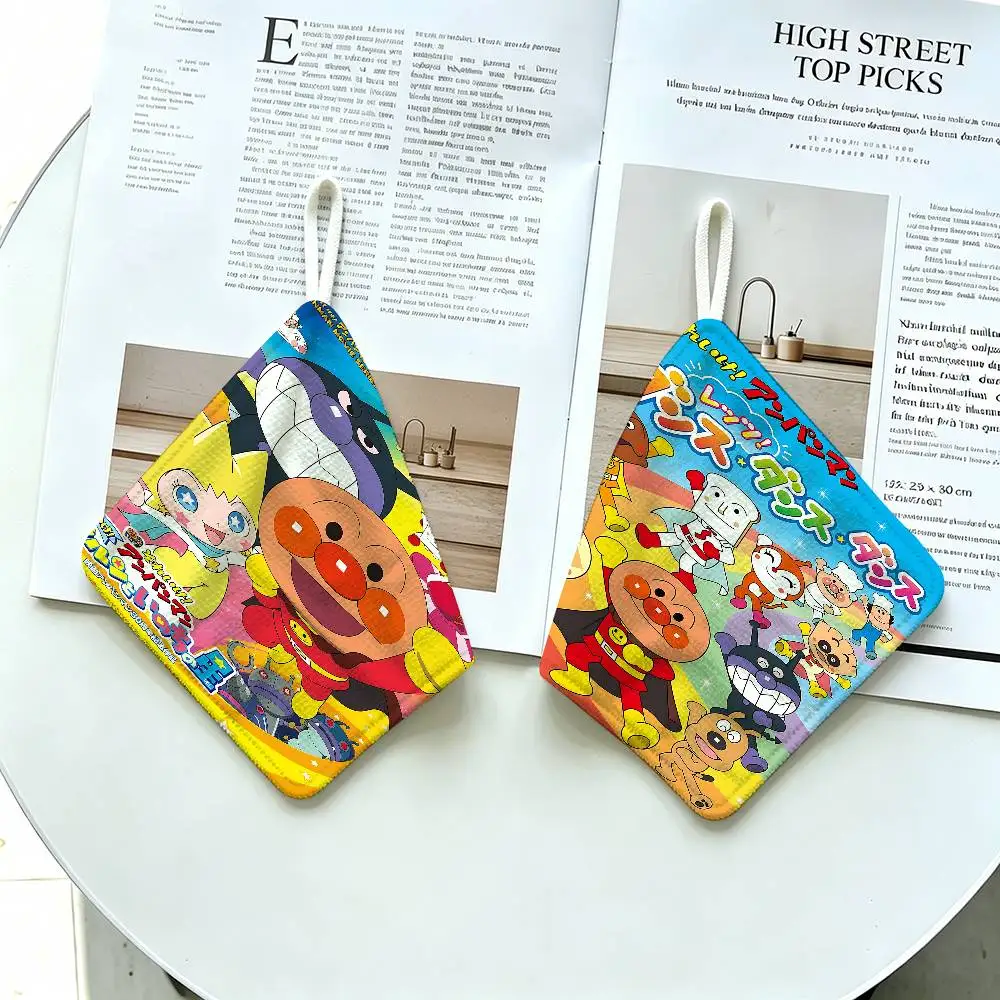 Anime Anpanman Polyester Cotton Hanging Kitchen Towel, Soft Hand Wiping Towel, Reusable for Kitchen Bathroom Home