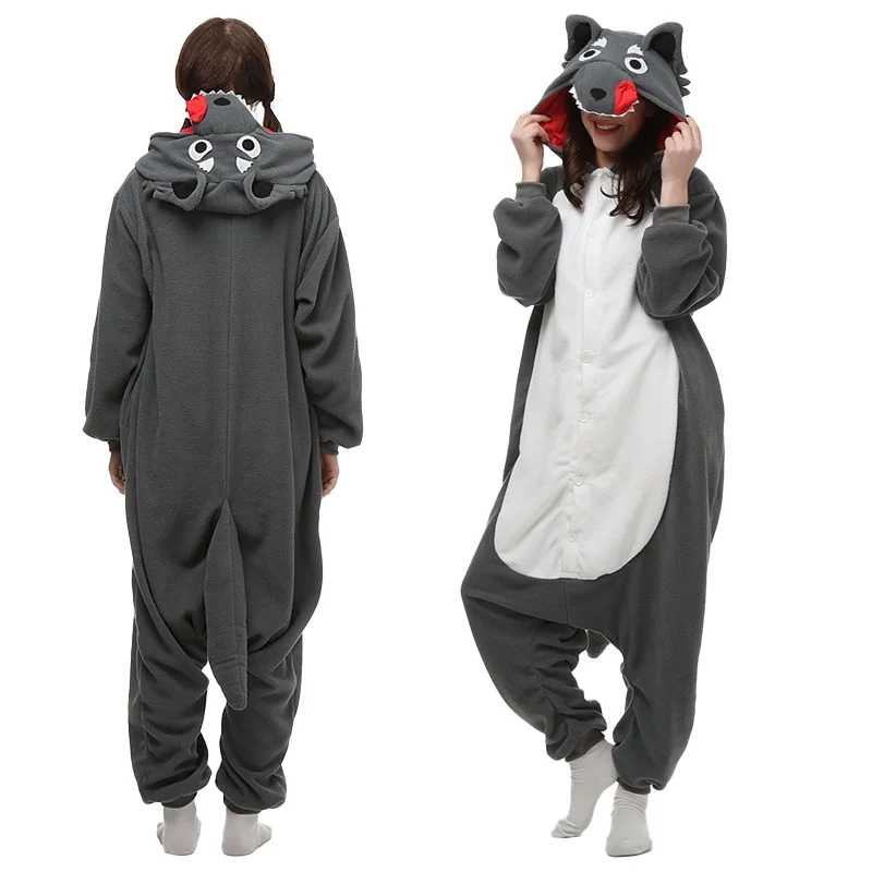 Kombinezon wilk Kigurumi puszysta piżama Lingere piżama dla dorosłych z długim rękawem Cosplay Halloween flanelowa Anime Cartoon Homewear