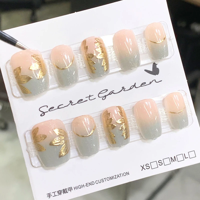 10Pcs Contrast Color Patchwork French Style Short Press on Nails Ancient Style High-end Full Cover Detachable Nail Tips