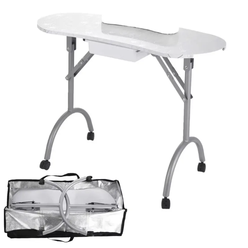 White manicure table foldable Professinal nail desk for manicure spa Folding nail table with fan and black waterproof bag