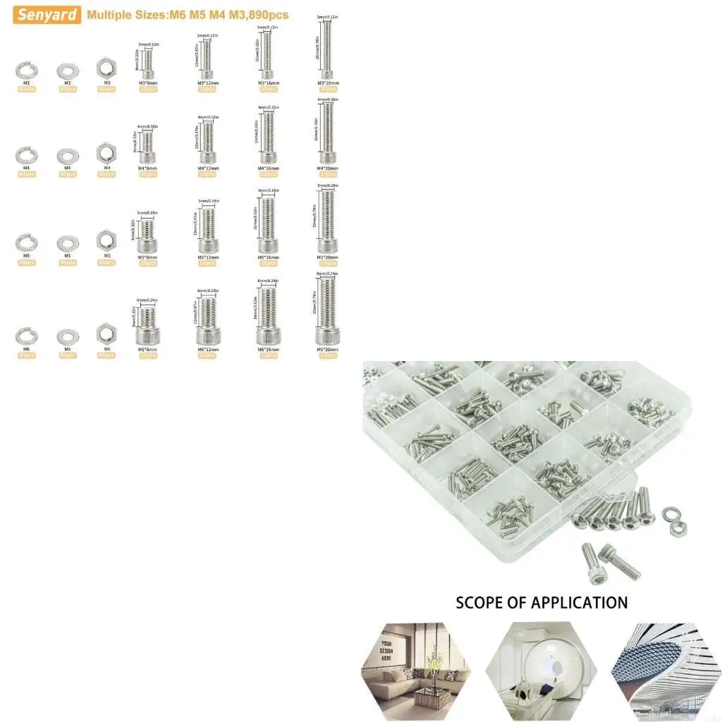 

890Pcs Multipurpose Metric Screw Set for Furniture Assembly and Repairs