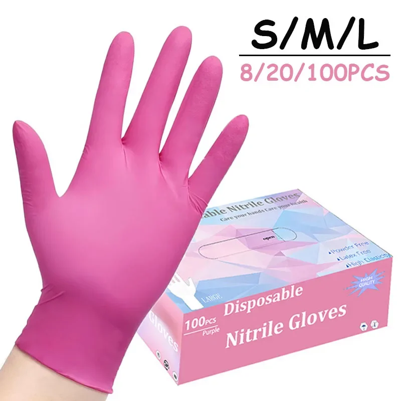 

100PCS Pink Nitrile Disposable Gloves Powder & Latex Free Gloves for Kitchen Cooking Household Beauty Petcare Hair Dye Gloves