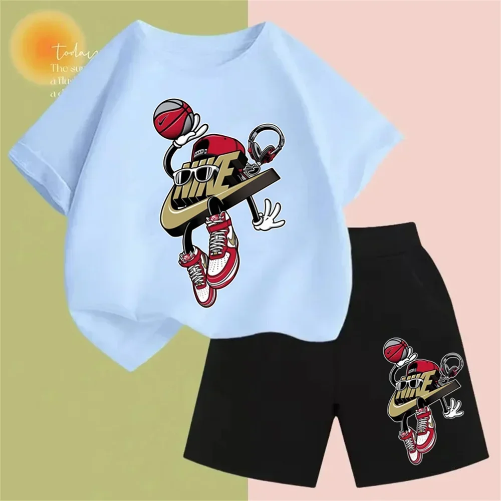 

Disney Casual Summer Children's Short Sleeve Printed Cartoon Round Neck T-shirt Boys and Girls Shorts Pure Cotton Breathable