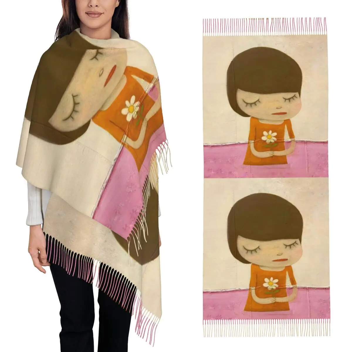 

Yoshitomo Nara Scarf Tassel Scarves Women Soft Warm Shawls and Wraps Large Fall Winter Shawl Wrap