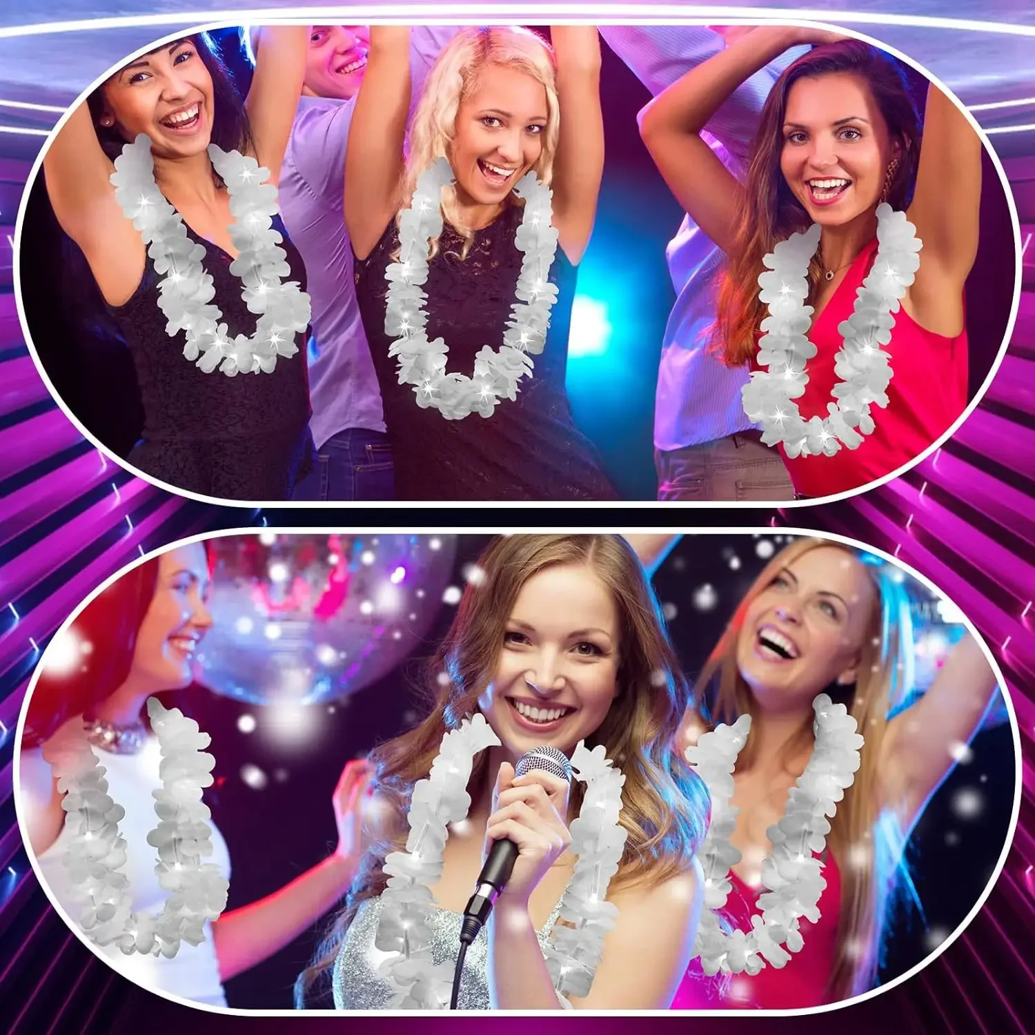 24 قطعة LED الأبيض هاواي لي الأزهار قلادة توهج تضيء زهرة ليو قلادة حولا جارلاند إكليل النساء فتاة Luau حفل زفاف