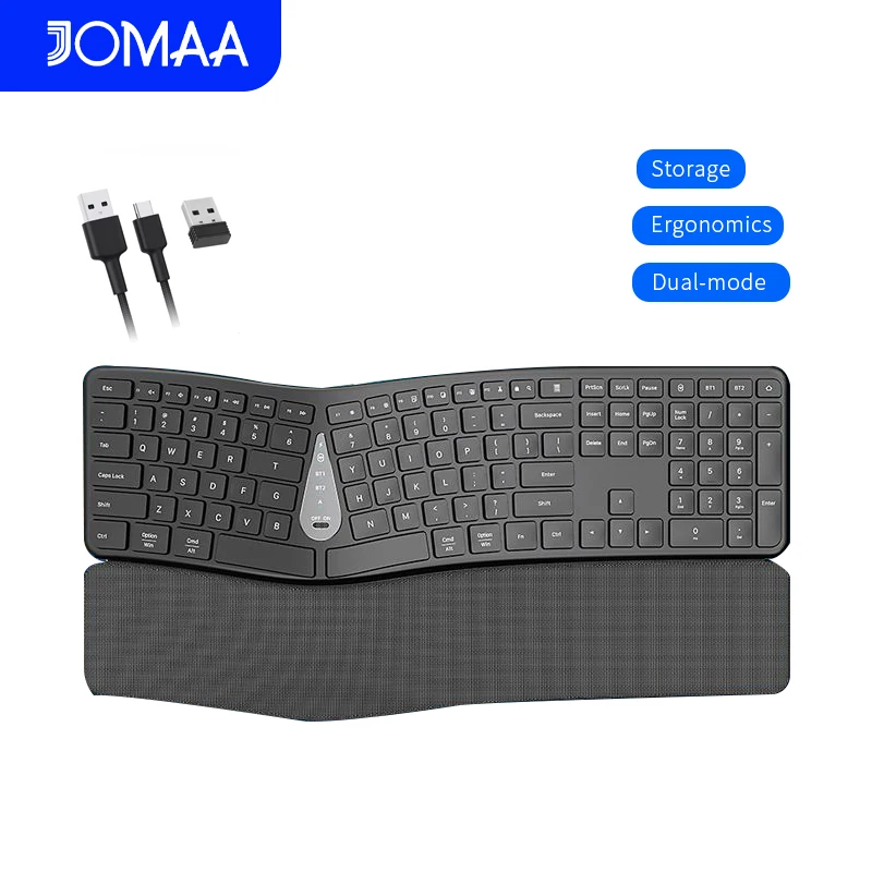 Wireless Bluetooth silent rechargeable dual-mode keyboard ergonomic office keyboard suitable for laptops, desktop computers, tab