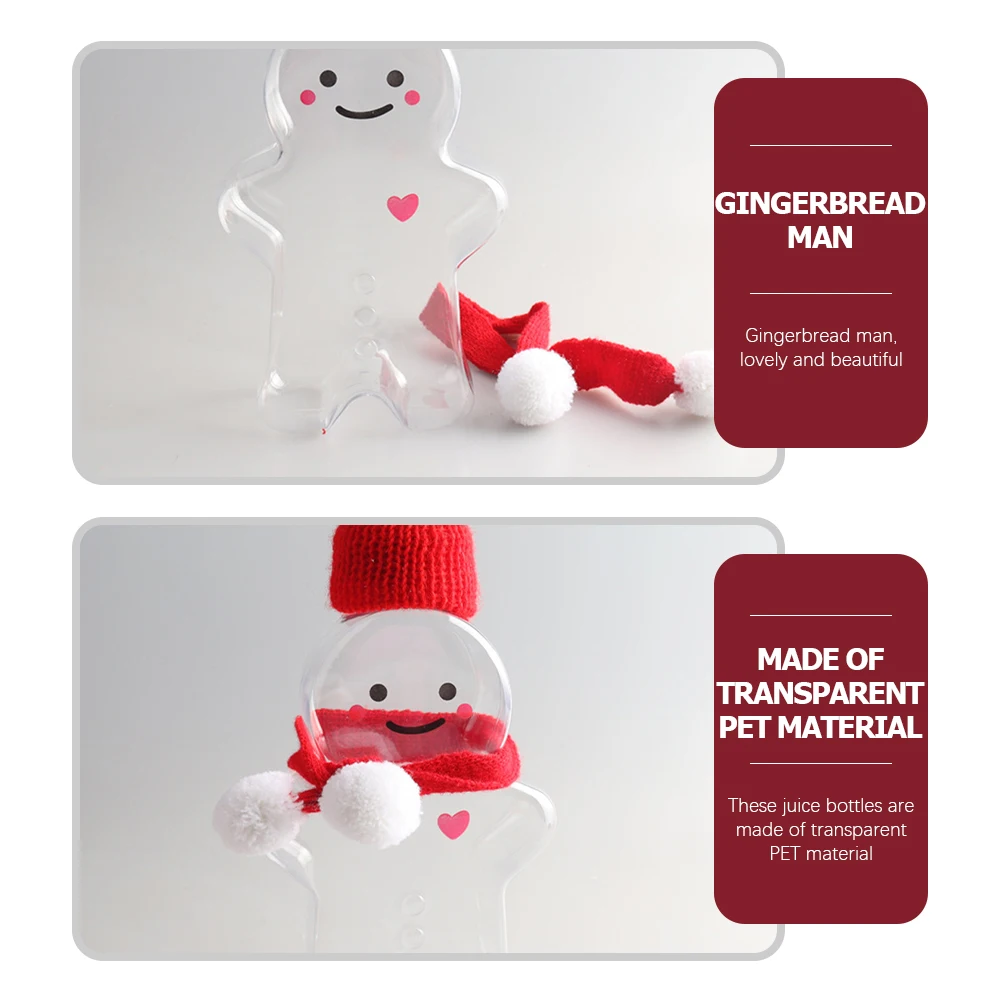 

3 set Gingerbread Man Drink Bottles 700Ml Christmas Juice Containers Set Decorative Caps Scarves Pet Plastic Empty Bottles For