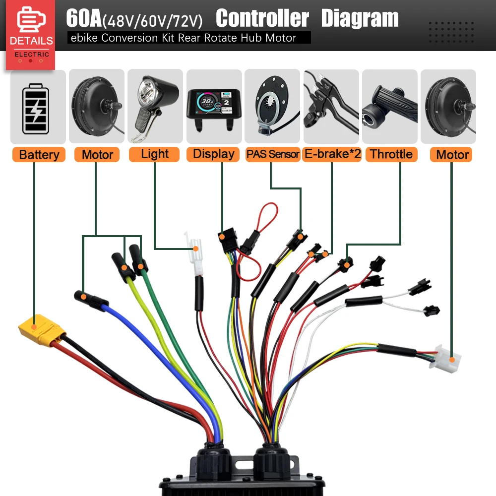 60 فولت 3000 واط دراجة كهربائية تحويل عدة 26-29 بوصة 700C العجلات الخلفية فرش محور المحرك مع شاشة UKC1 لمجموعة تحويل Ebike