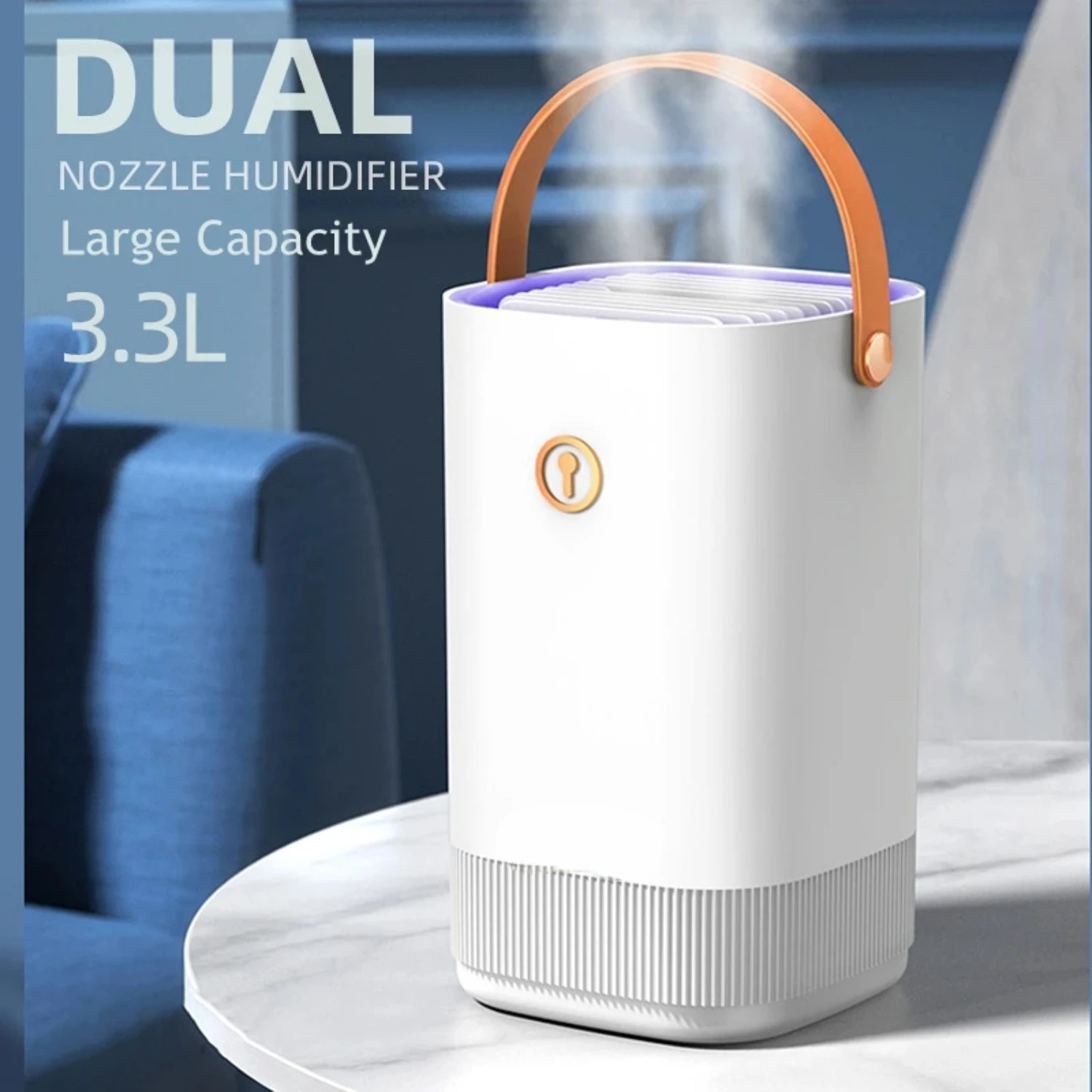 Ultrasonic Household Air Humidifier with Double Nozzle for Heavy Fog, USB-Powered, 3300ML Capacity, Cool Mist Diffuser with Colo