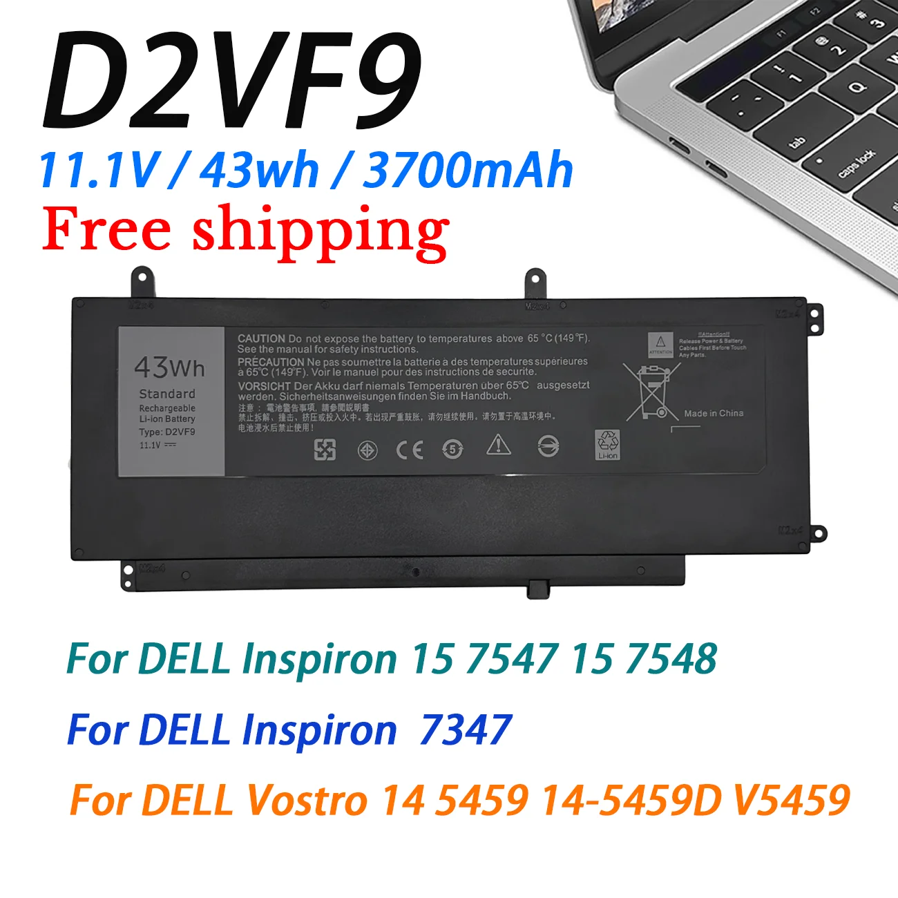 D2VF9 Laptop Battery for Dell Inspiron 15 7547 7548 7549 7347 Vostro 14 5459 P68G 0PXR51 PXR51 4P8PH YGR2V 0YGR2V 11.1V