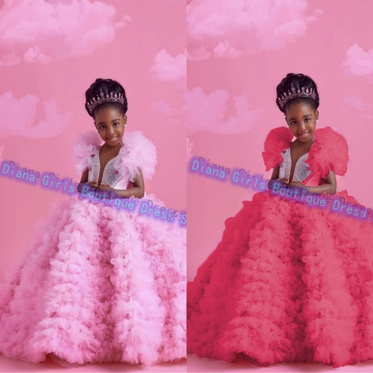 

Luxury Flower Girl Dress Beaded For Wedding Dresses Ruffles Floral Toddler Pageant Tulle Ball Little Girl Birthday Evening Gowns