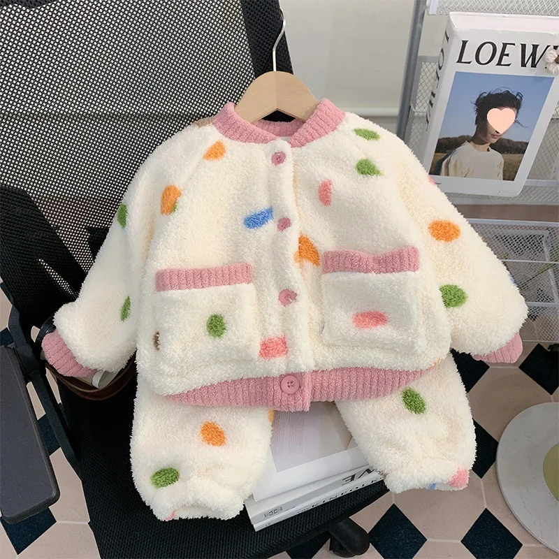 

Зимняя одежда для девочек от 7 до 12 лет, фланелевые флисовые пижамы, домашняя одежда с капюшоном, удобная домашняя одежда в горошек, детская одежда