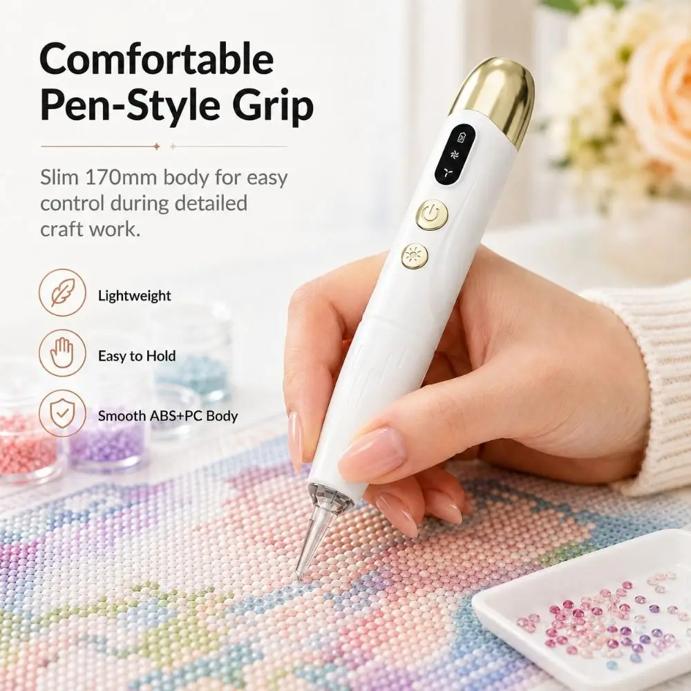 LED Light Electric Diamond Painting Pen Low Noise 2 Suction Levels Wireless Diamond Art Tool Adjustable Speed Modes