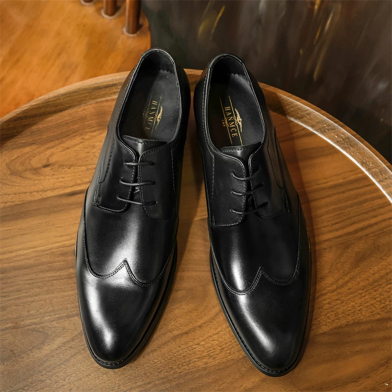 

New British Business Formal Genuine Leather Wedding Male Shoes Pointed Toe Casual Office Party Derby Fashion Dress Oxfords