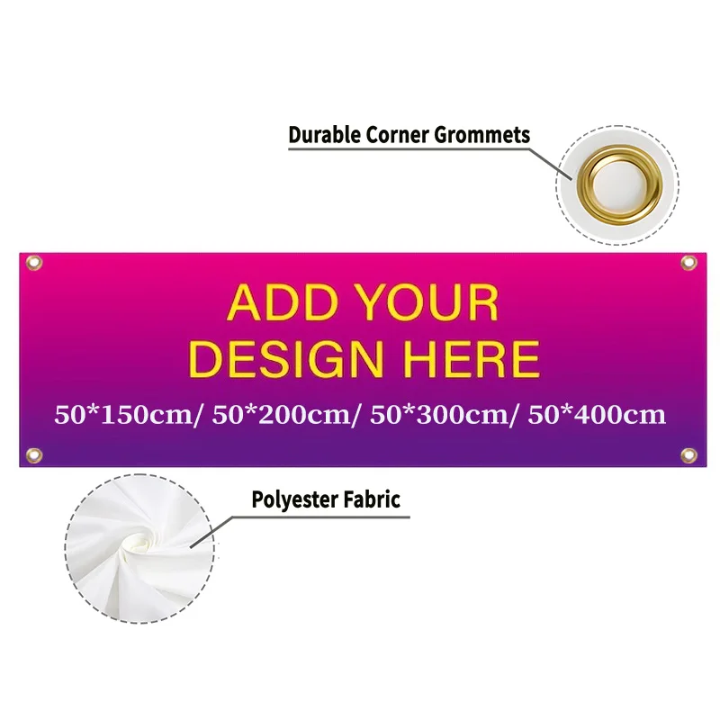 Custom 1pc Width 50cm, Length Options 1.5m, 2m, 3m, 4m - with 4 Grommets, Ideal for Outdoor Events & Parties Business Banner