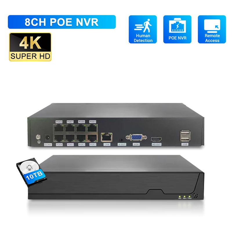 8-Port POE Network Switch Power Supply 100Mbps IP Cameras 5MP Network Video Recorder ONVIF Protocol Compatible with D-Link DGS-1