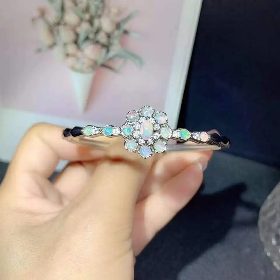 

The Best Gift for Your Wife 100% Natural and Real Opal Bangle 925 Sterling Silver Opal Bangle