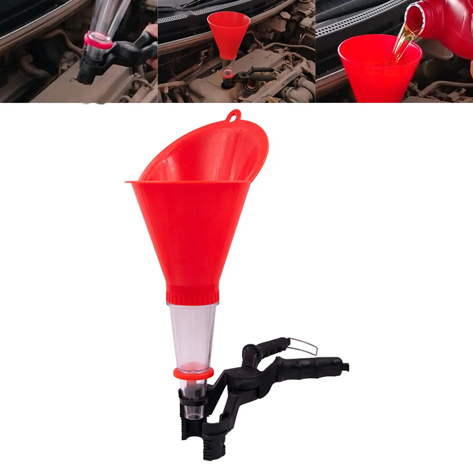 Car Vehicles Engine Oil Funnel with Clamp Quick Fixing Fixture