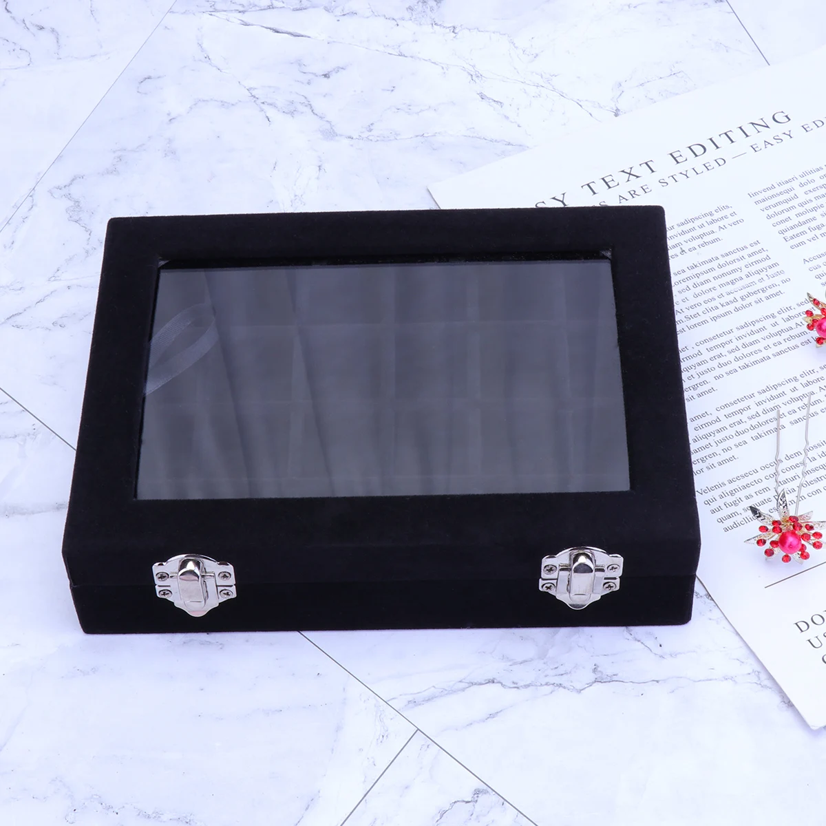 

Earring Storage Box Jewelry Display Women Black Tray Organizer Wooden Boxes Accessories Miss