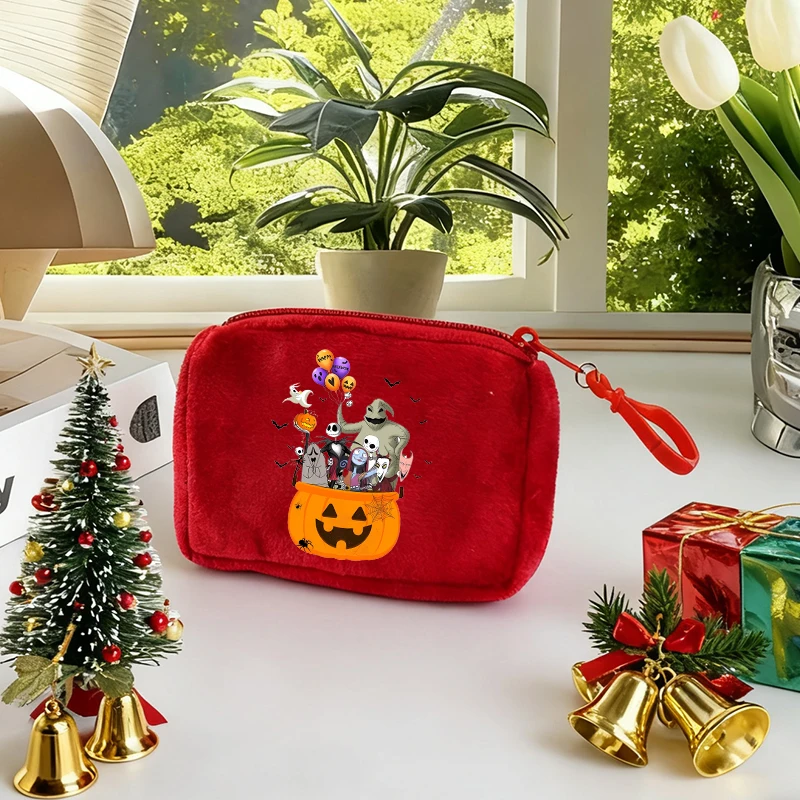 

Disney Nightmare Before Christmas Kids Plushd Coin Purse Cute Anime Print Portable Wallet Woman Key Card Mini Bag Halloween Gift