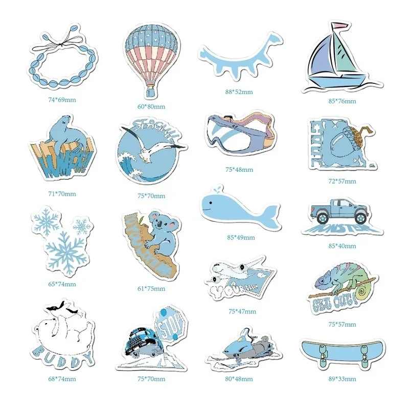 1Set = 35pcs Blue Small Fresh Vsco Sticker Personalized Doodle Suitcase Waterproof Sticker