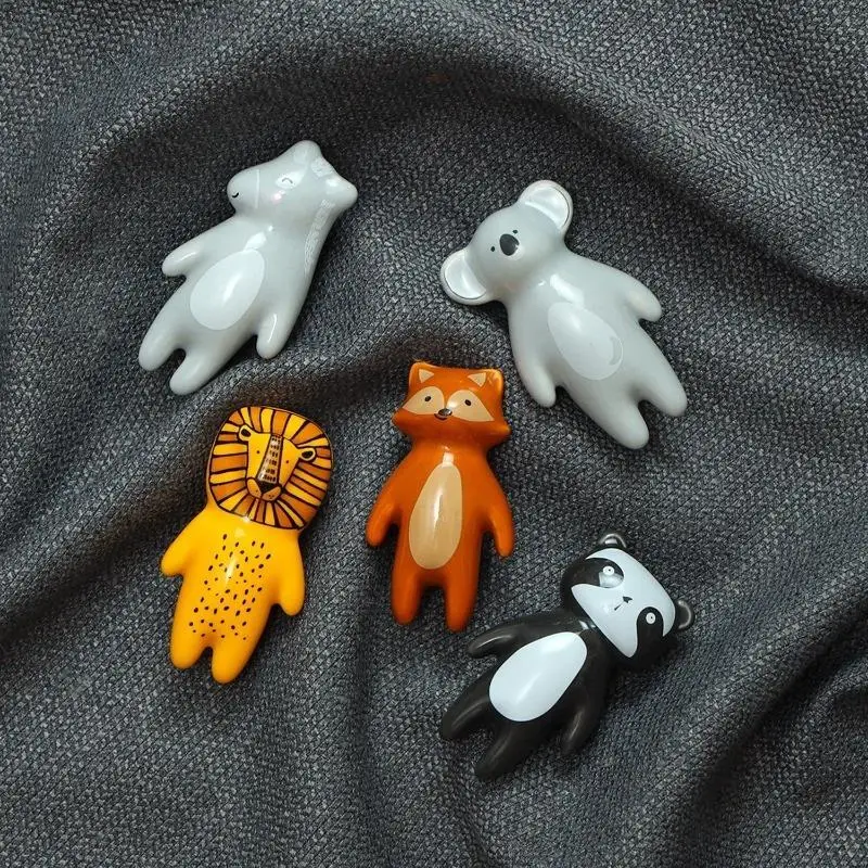 1Pc Cartoon Furniture Handles Animal Drawer Knob Ceramic Cabinet Knobs for Kids Lion Panda Fox