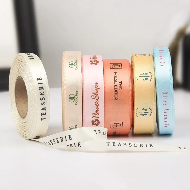 DHK 100yards roll Personalized Custom Screen Ink Print Satin Ribbon Logo Printed DIY OEM Webbing Decoration Gift E2000