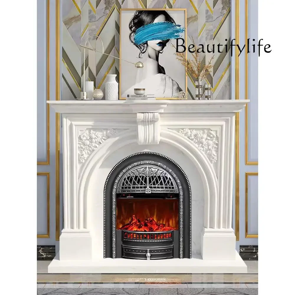 European  entrance cabinet French retro solid wood fireplace decoration American simulation fire fireplace cabinet