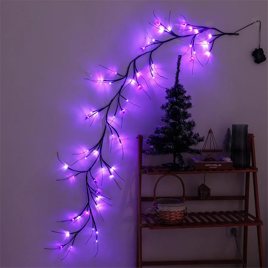 Batterij Werkende Led Wilg Vine String Lights Creatieve Spin Pompoen Bat Licht Slingers Voor Slaapkamer Halloween Huisdecoratie