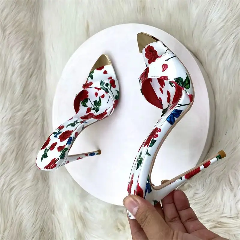 

Summer Fashion Print High Heel Slippers For Women Stiletto 12CM Fashion Pointy Sexy Ladies Shoes Non-Slip Outdoors Sandals 33-46