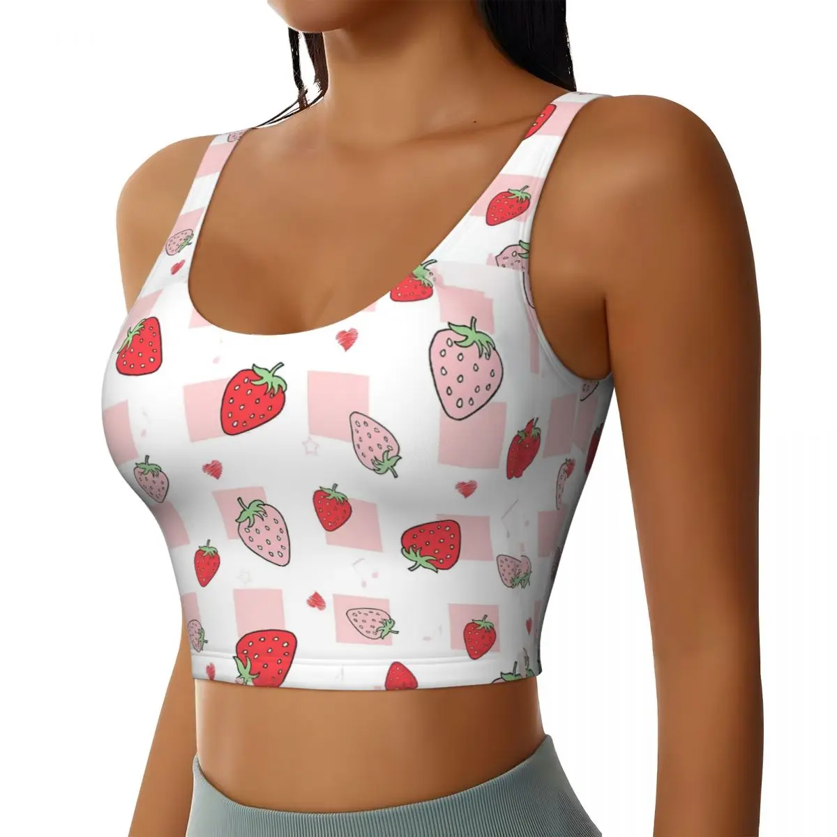 Strawberry Cute Fruits Girly Sports Bra Elastic Vest Yoga Tank Top Tops Quick Dry Fabric Printing Crop Top Women Y2k