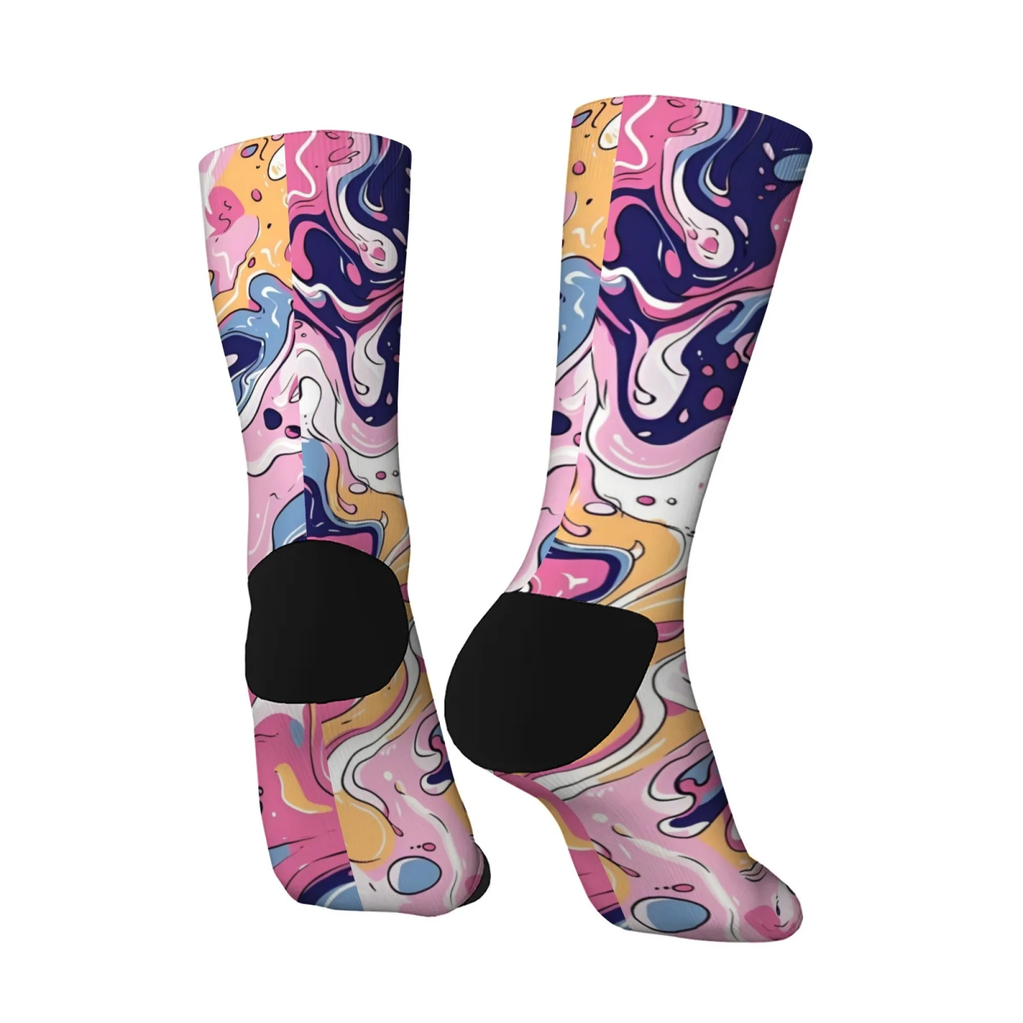 Abstrakte Kunst, schillernde, unregelmäßige Herrensocken mit Farbdruck, neuartige Harajuku-Retro-Streetstyle-Crew-Socken, lustiges Partygeschenk.