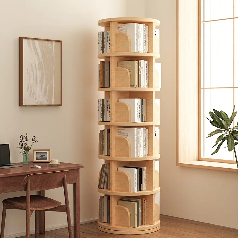 

Solid wood bookshelf Floor shelf 360 degree rotating picture book rack Living room shelf Wall cabinet Children's bookcase
