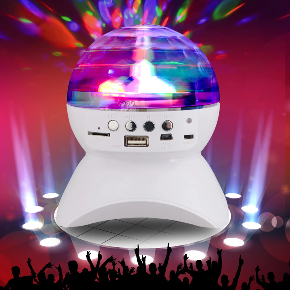 

Speaker Light Wireless Mini LED Colorful Rotating Stage Light FM MP3 Play Built-in Motor Memory Function for