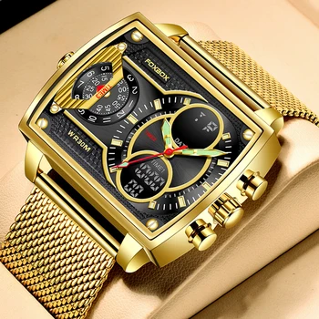 LIGE top brand luxury men's watches FOXBOX fashion square watch men's casual sports waterproof dual display watch Relogio Masculino