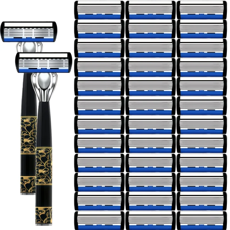6-Layer Classic Razor, Razor Set, Stainless Steel Blade, Manual Safety Razor, Reusable Blade, Silicone Anti-Skid Layer