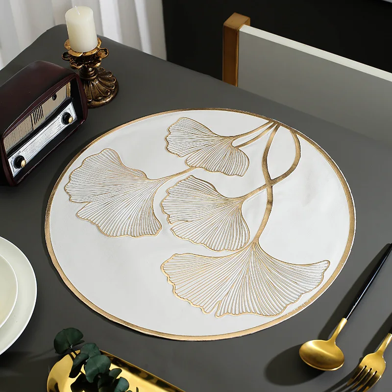 6/4pcs Ginkgo Leaf Round Placemats Nordic Home Scald Proof Meal Pad Instagram Style PVC Hollow Dining Table Decor Mats Coasters