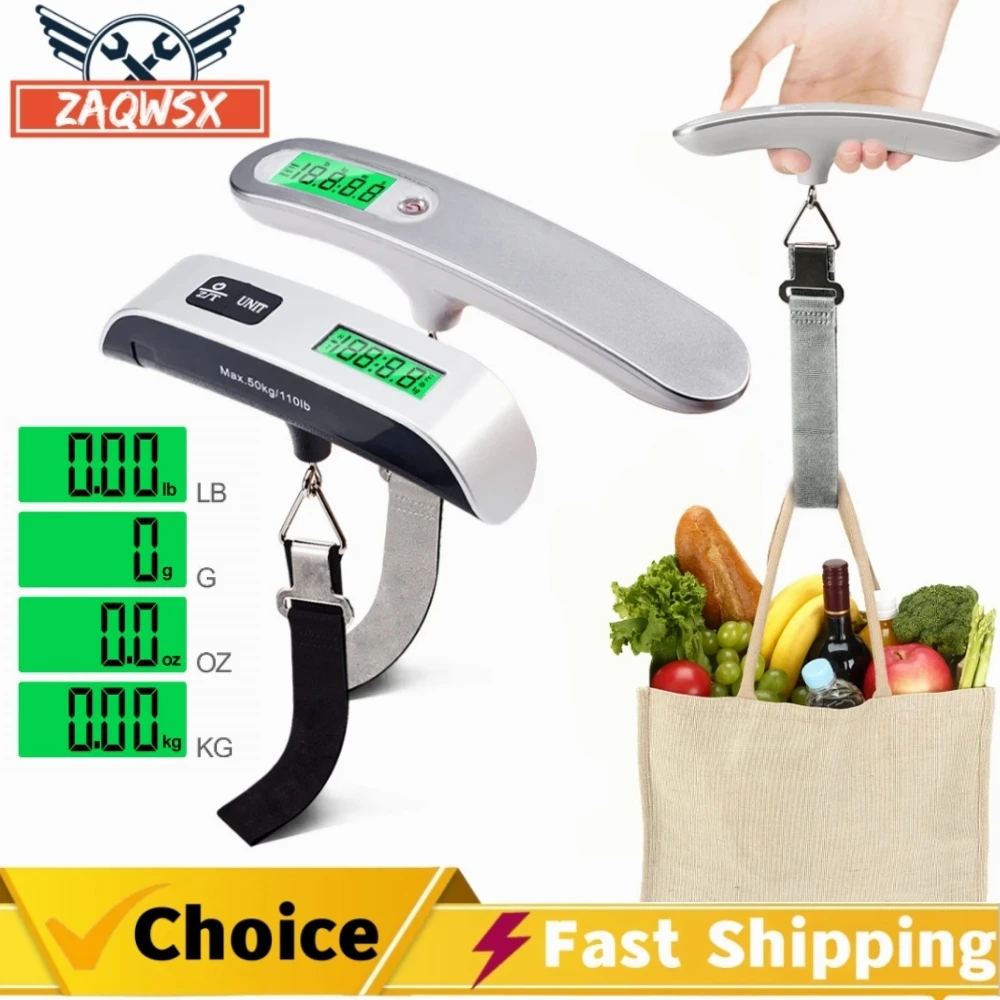 Digital Luggage Scale 50kg Portable LCD Display Electronic Scale Weight Balance Suitcase Travel Bag Hanging Steelyard Scale Tool