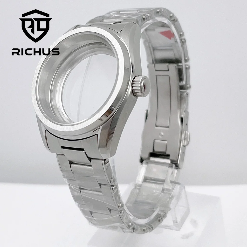 

RICHUS 38mm silver Stainless steel 100 m waterproof watch case Sapphire Glass fit NH34 NH35 NH36 ETA 2824 PT5000 movement