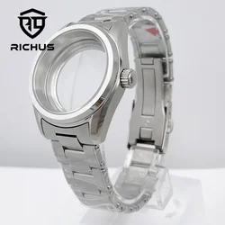 RICHUS 38mm silver Stainless steel 100 m waterproof watch case Sapphire Glass fit NH34 NH35 NH36 ETA 2824 PT5000 movement
