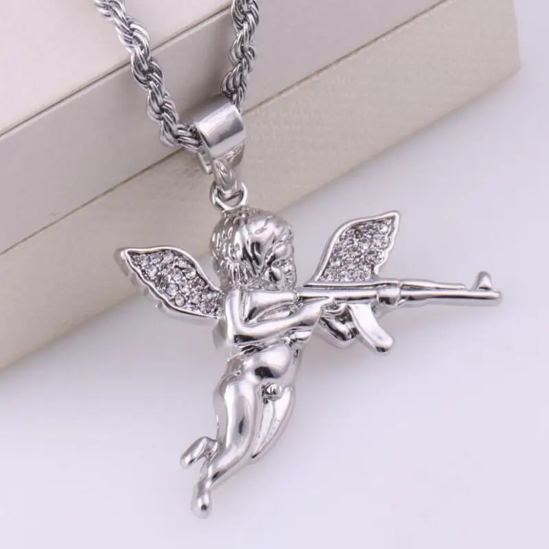 New Fashion Niche Avenging Machine Gun Angel Necklace Pendant Punk Hip Hop Creative Trend Party Couple Necklace Gift Accessories image 5