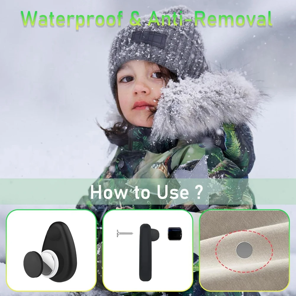 A88X ที่ใส่ซิลิโคนกันน้ําสําหรับเด็กสําหรับ Airtag เคส GPS Tracker ที่ซ่อนอยู่พร้อมเข็มกลัดสีดํา