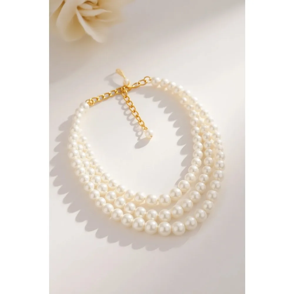 

Многослойное ожерелье из белого жемчуга с золотой застежкой, градуированные бусины, свадебные украшения для невесты и вечеринок