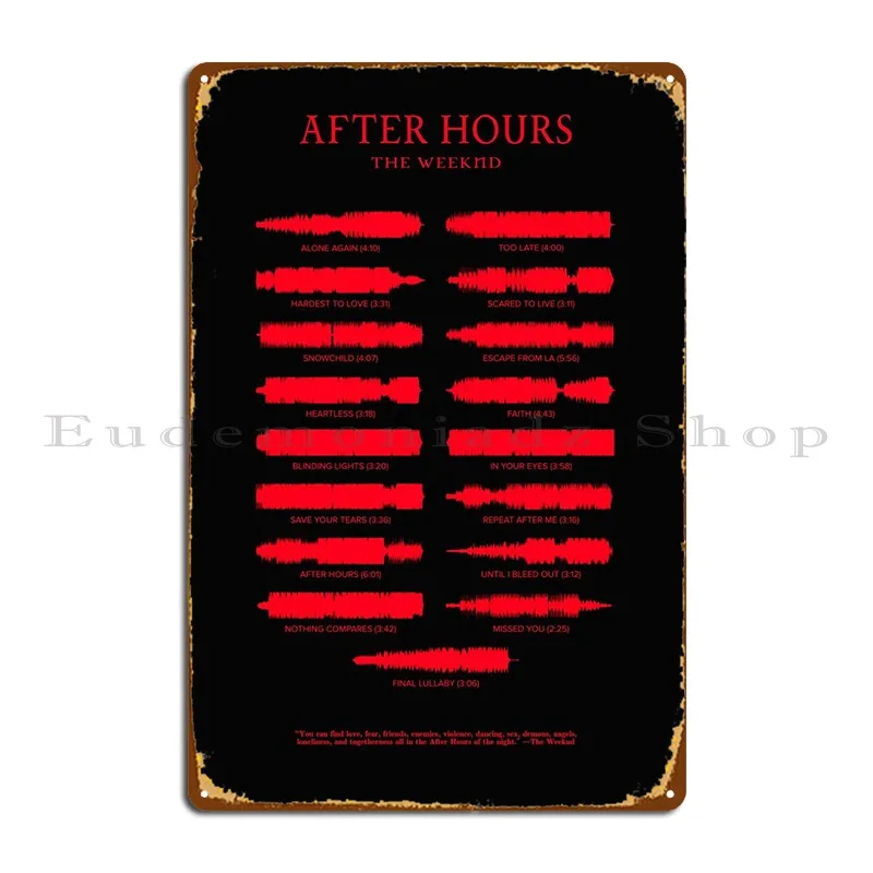 After Hours By The Weeknd Metal Plaque Poster Garage Wall Decor Wall Cave Living Room Design Tin Sign Poster