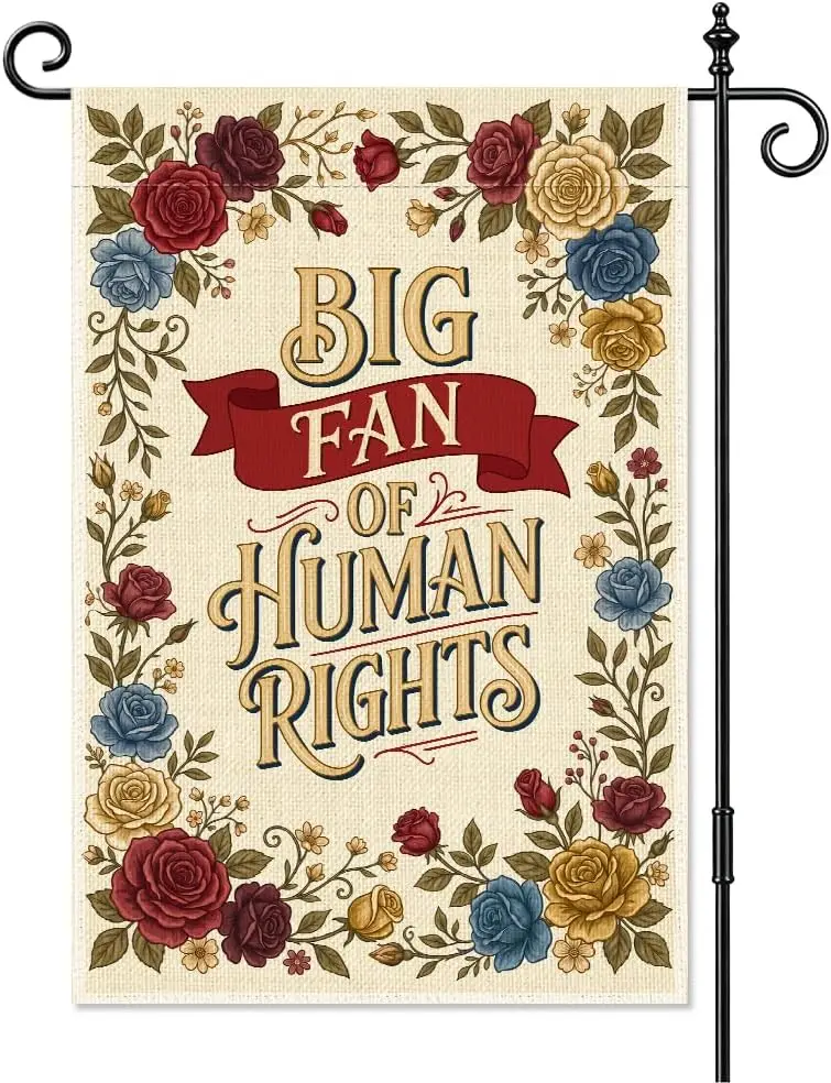 Big Fan of Human Rights Retro Floral Garden Flag 12x18 Inch Double Sided, Inclusive Equality Outdoor Yard Flag, Social Justi llp