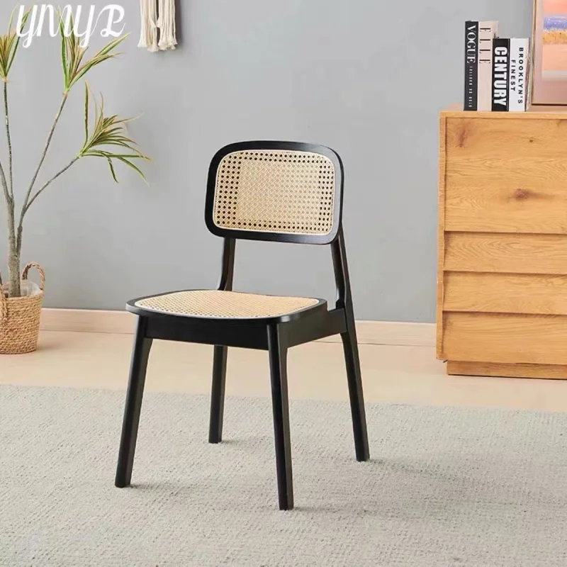 Nordic solid wood rattan chairs for home use, homestays, cafes, dining chairs, retro and simple casual negotiation chairs