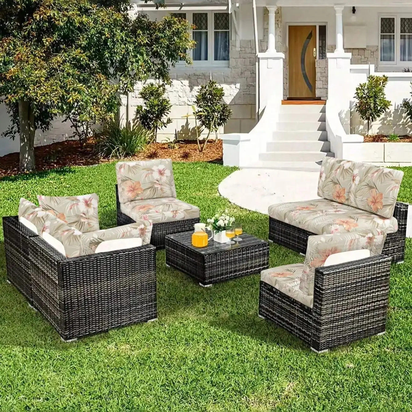 

Outdoor Tropical Print Sofa Cushion Covers - Non-Slip Furniture Protectors, Replacement for Individual Seat Cushions