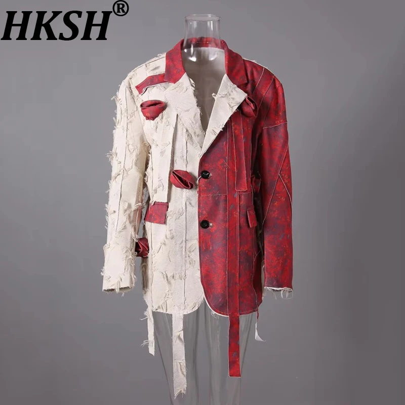 HKSH Spring Autumn New Women Blazer Color Block Patchwork Three-Dimensional Flower Single Breasted Luxury Elegant Jacket HK17506