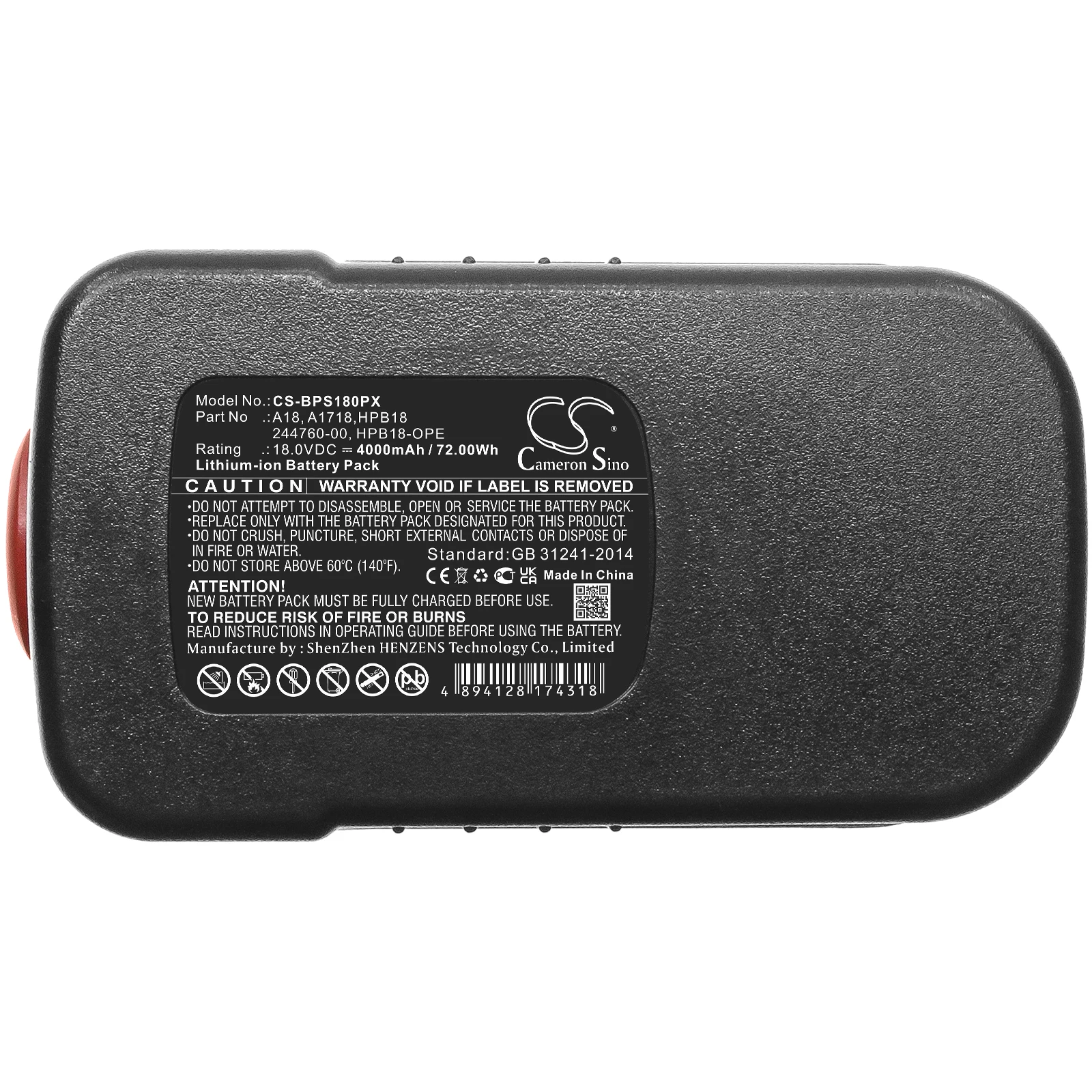 CS  Battery For Black & Decker 244760-00  A1718  A18  HPB18  HPB18-OPE Firestorm A18  FS180BX  FS18BX  FS18FL  FSB18  NST2118